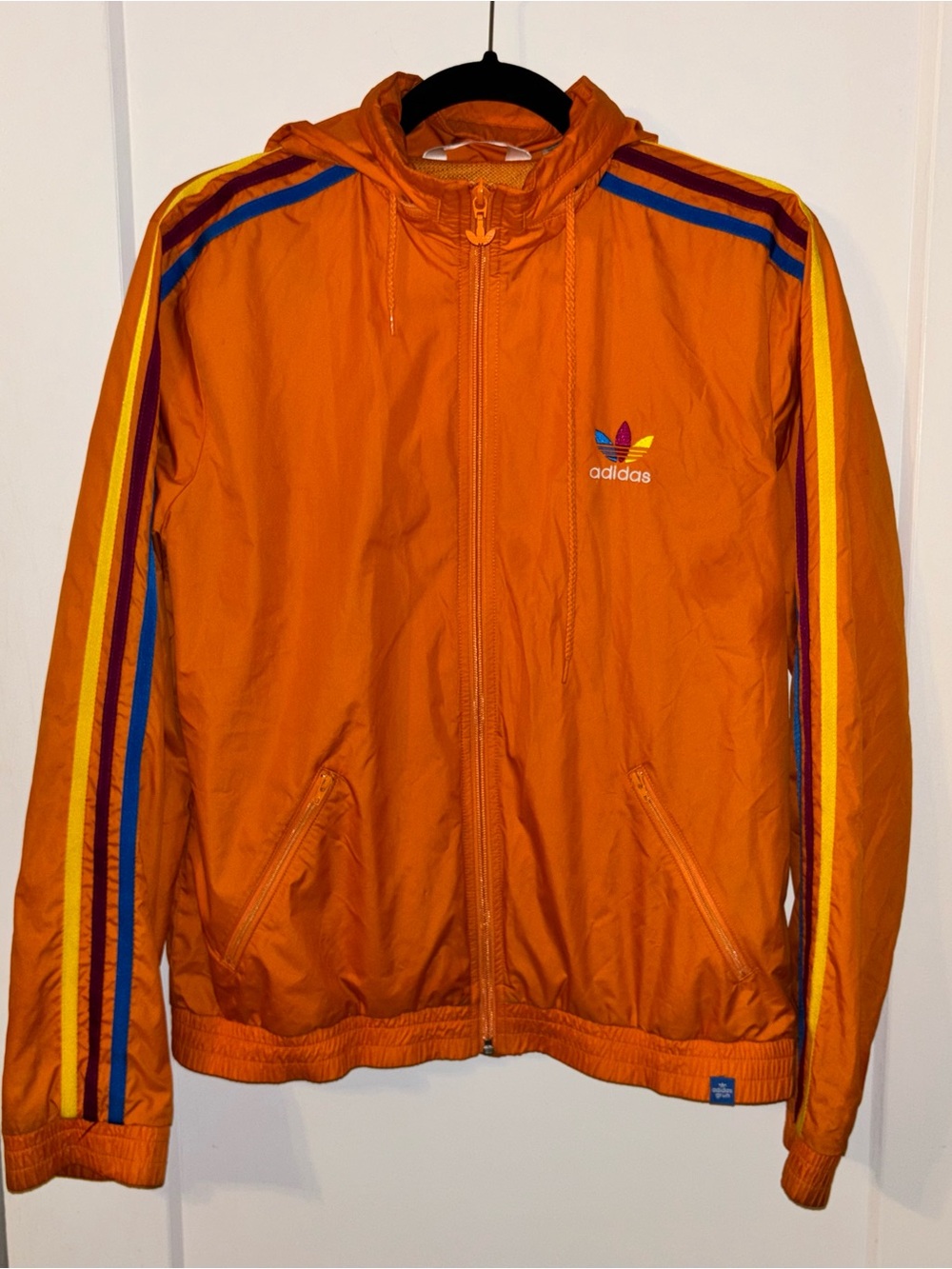 adidas Orange Track Jacket with Multicolor Stripe